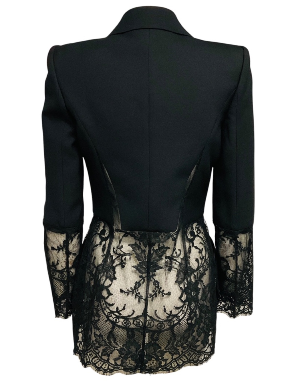 ALEXANDER MCQUEEN BLACK FLORAL LACE PANEL BLAZER JACKET - Picture 3 of 5
